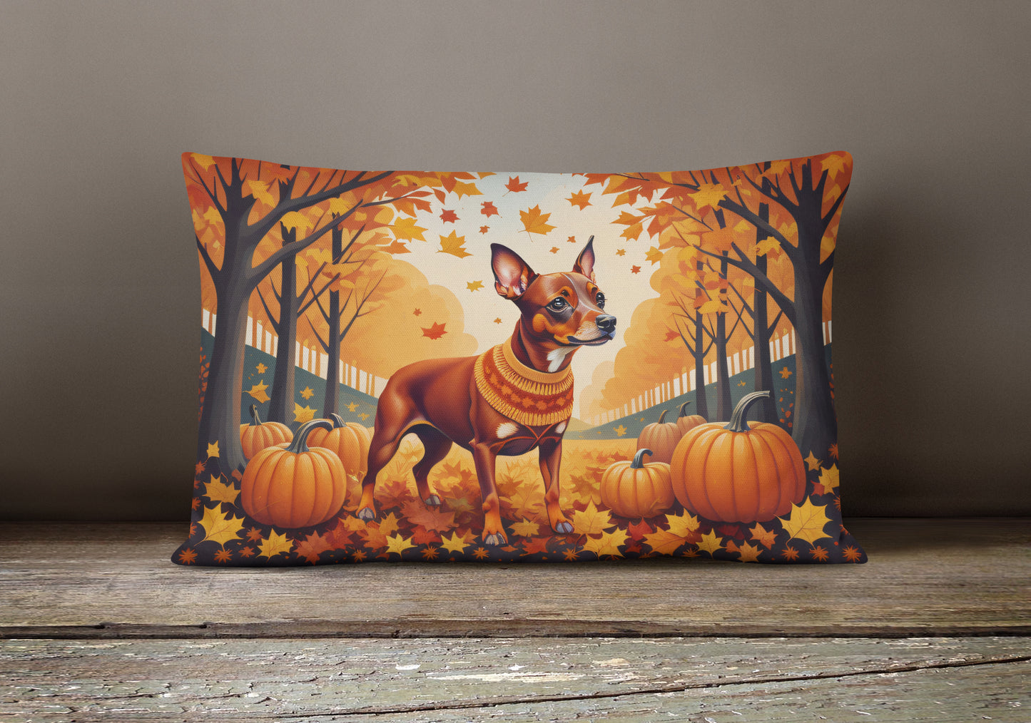 Red Miniature Pinscher Fall Throw Pillow