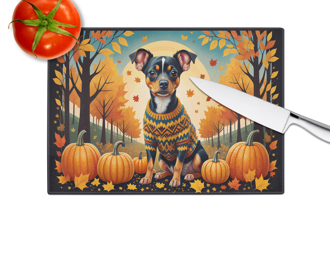 Miniature Pinscher Fall Glass Cutting Board