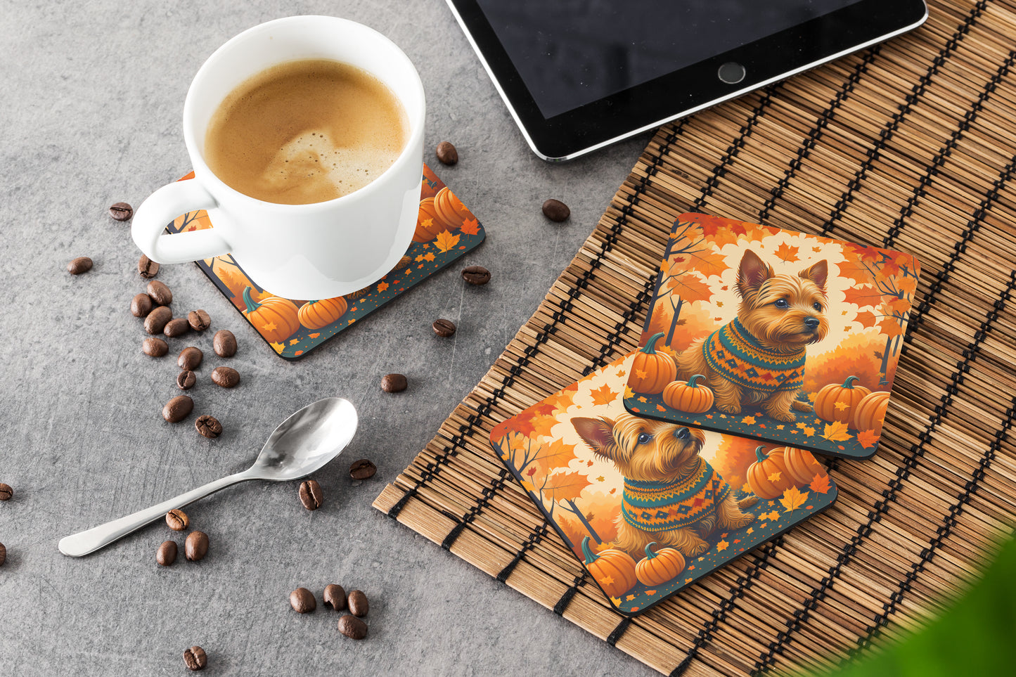 Norwich Terrier Fall Foam Coasters