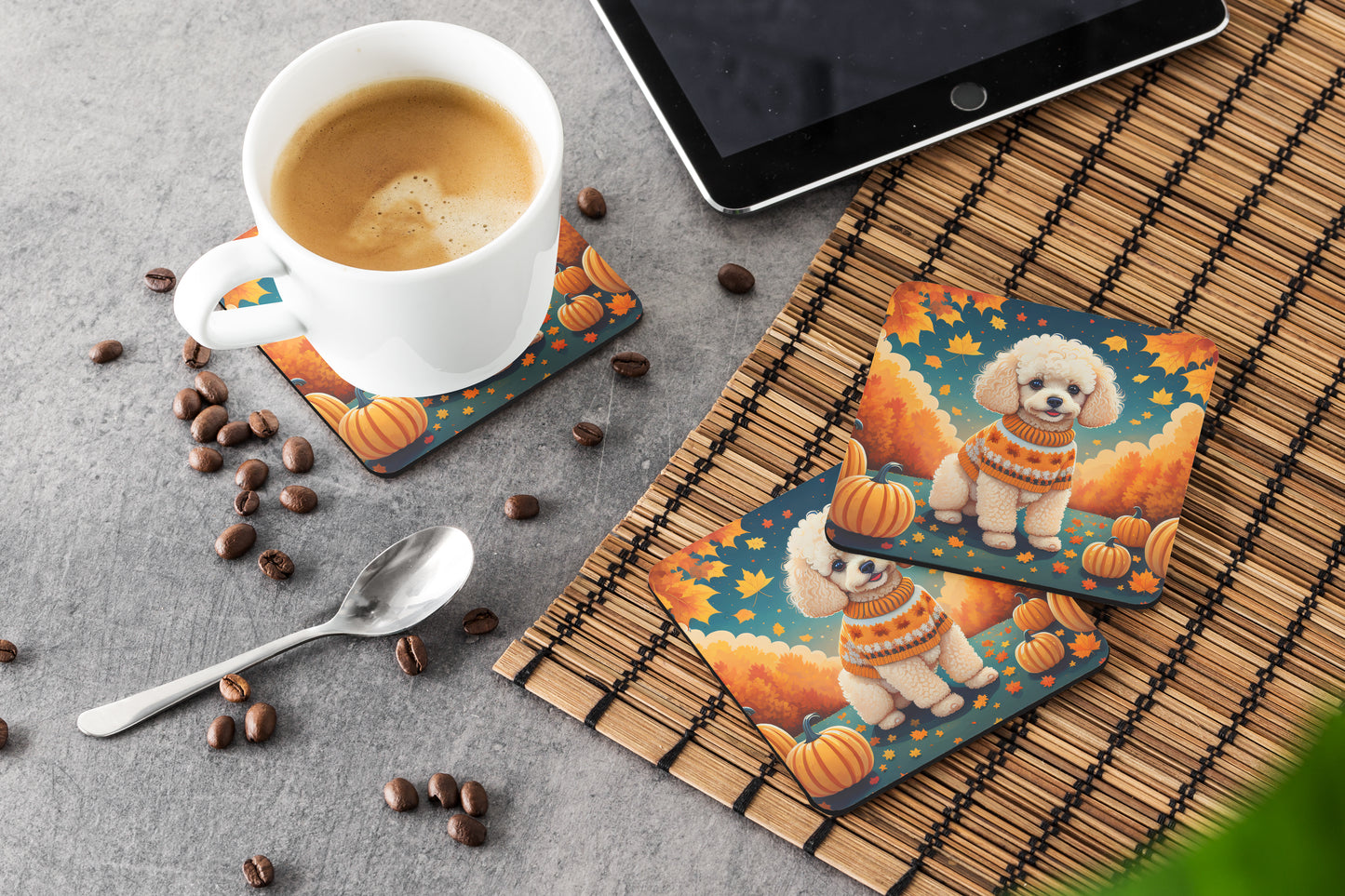 Poodle Fall Foam Coasters