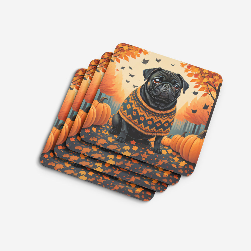 Black Pug Fall Foam Coasters