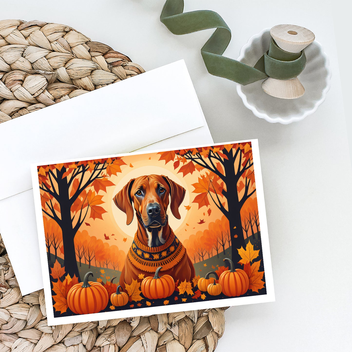 Rhodesian Ridgeback Fall Greeting Cards and Envelopes Pack of 8