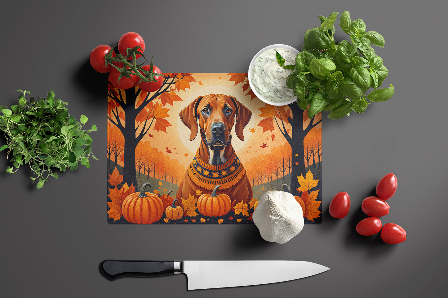 Rhodesian Ridgeback Fall Glass Cutting Board