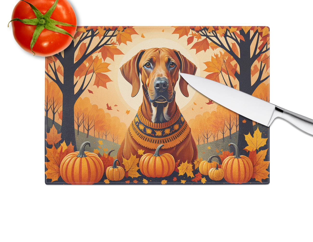 Rhodesian Ridgeback Fall Glass Cutting Board