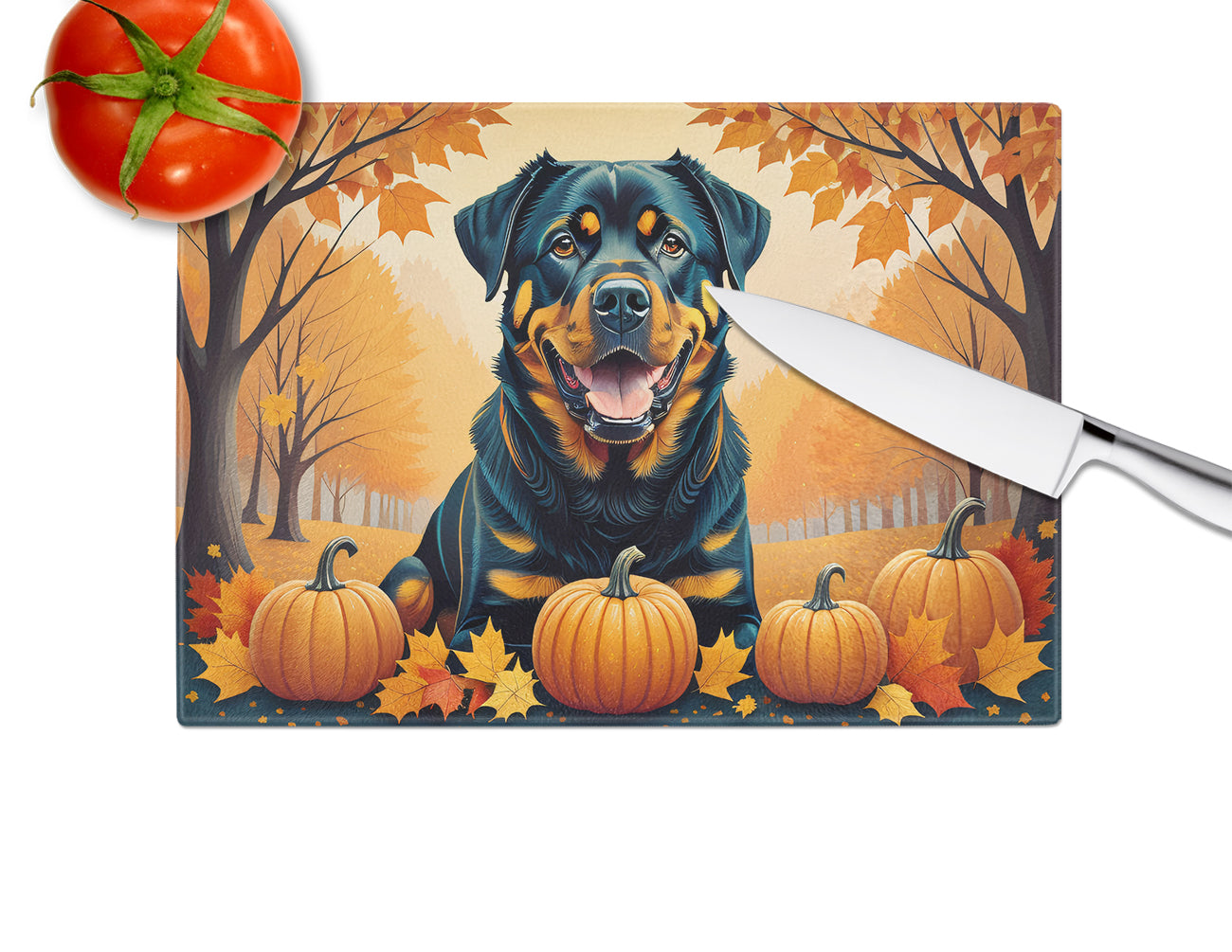 Rottweiler Fall Glass Cutting Board