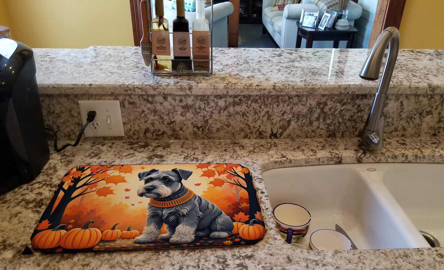 Schnauzer Fall Dish Drying Mat