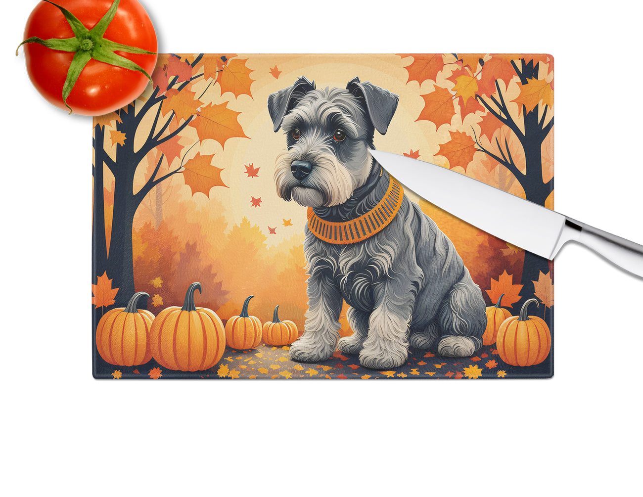 Schnauzer Fall Glass Cutting Board