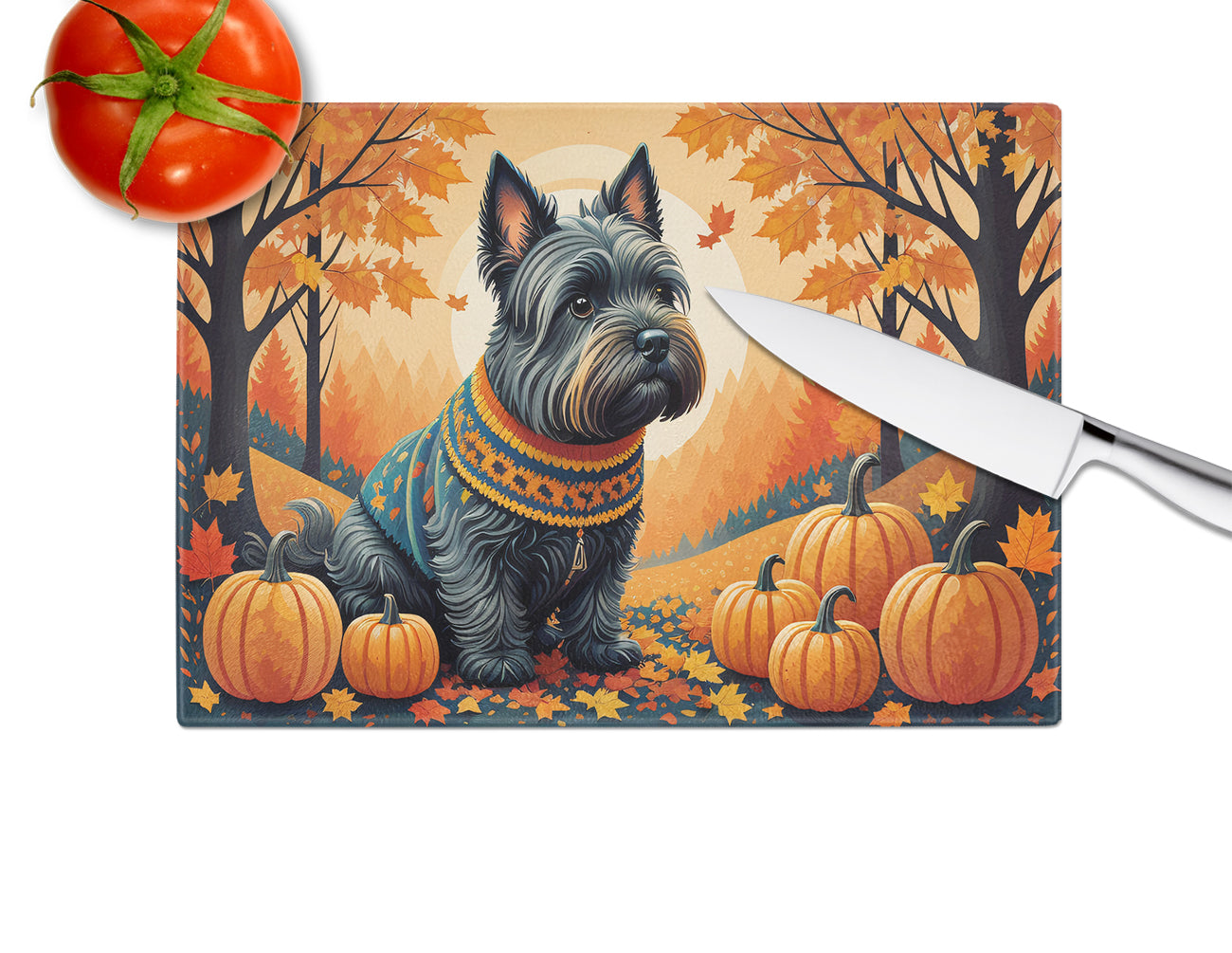 Scottish Terrier Fall Glass Cutting Board