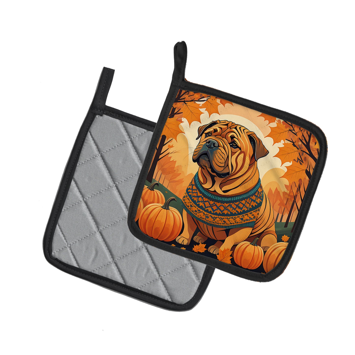 Shar Pei Fall Pair of Pot Holders