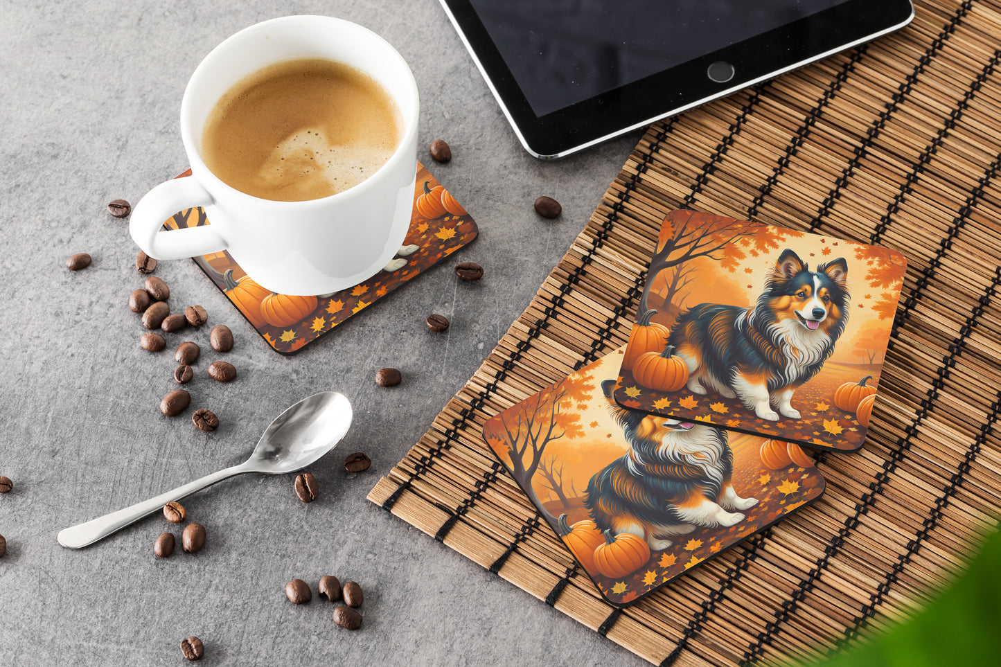 Sheltie Fall Foam Coasters
