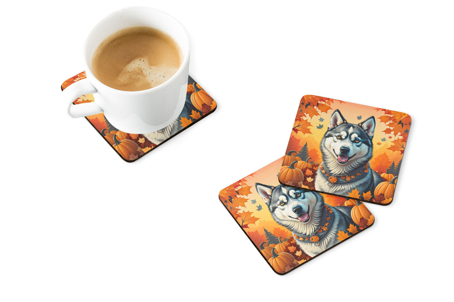 Siberian Husky Fall Foam Coasters