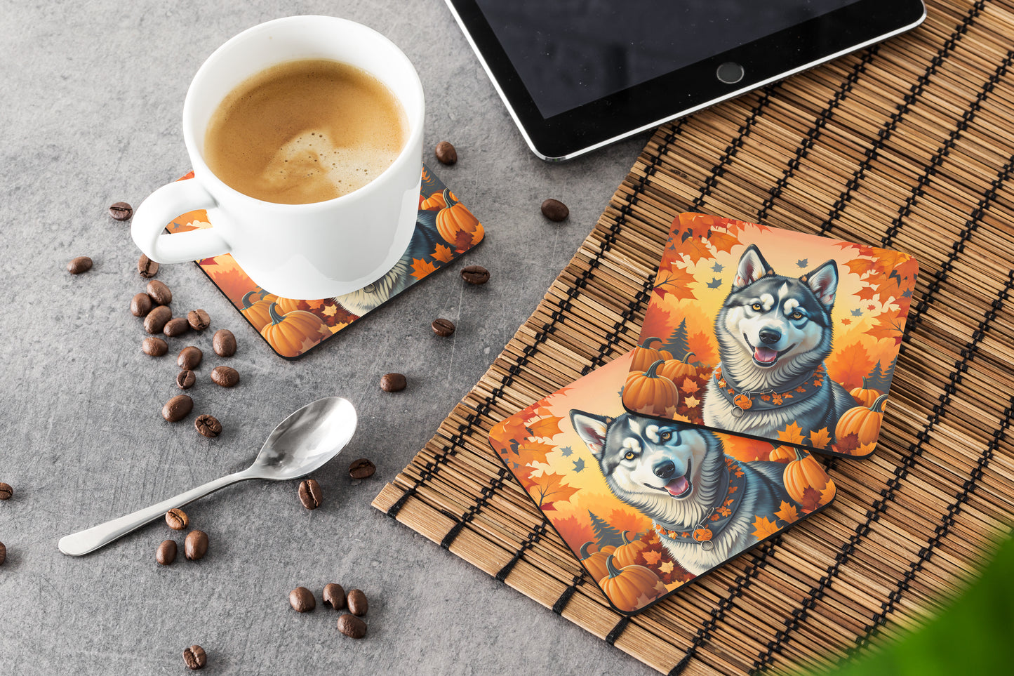 Siberian Husky Fall Foam Coasters