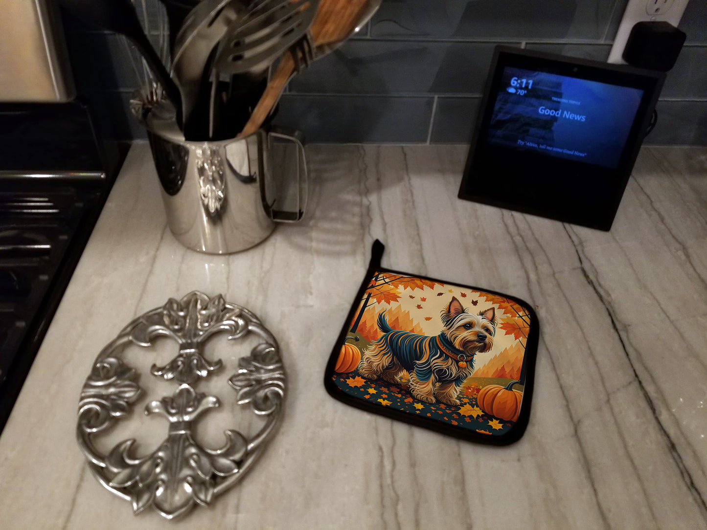 Silky Terrier Fall Pair of Pot Holders