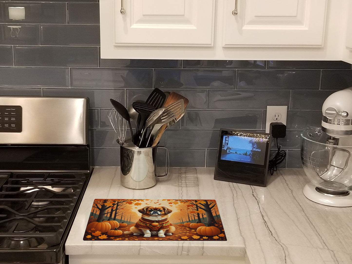 Tibetan Spaniel Fall Glass Cutting Board