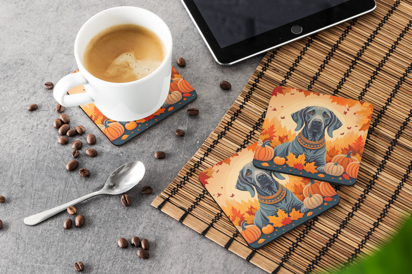 Weimaraner Fall Foam Coasters