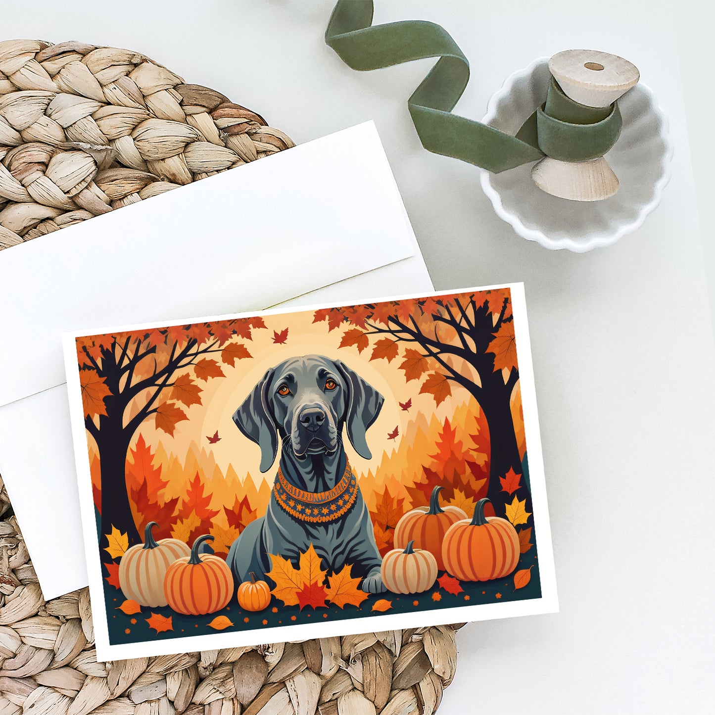 Weimaraner Fall Greeting Cards and Envelopes Pack of 8