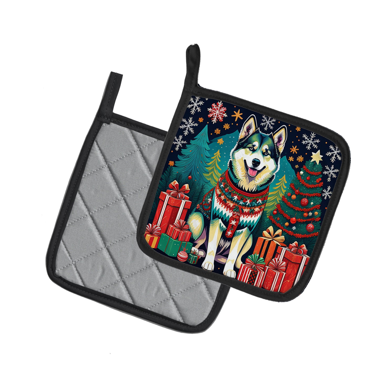 Alaskan Malamute Christmas Pair of Pot Holders