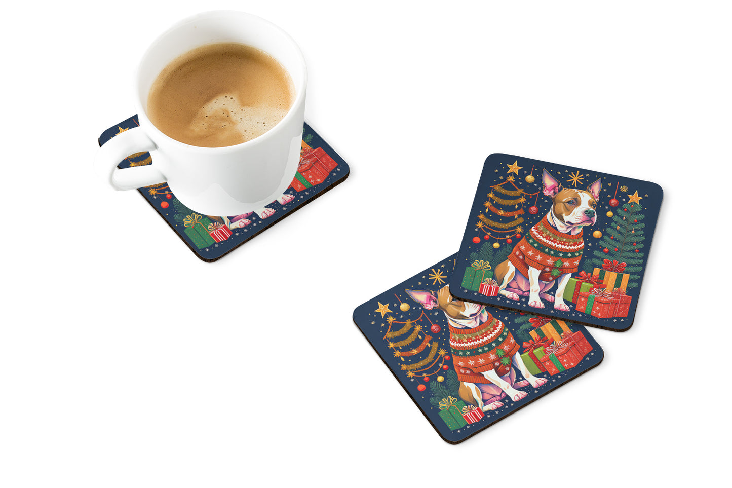 Pit Bull Terrier Christmas Foam Coasters