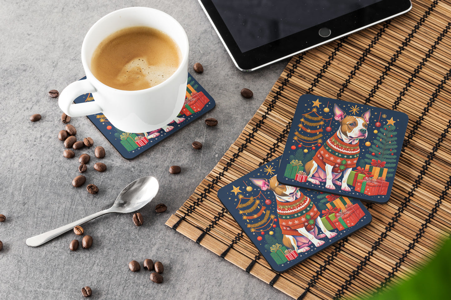 Pit Bull Terrier Christmas Foam Coasters