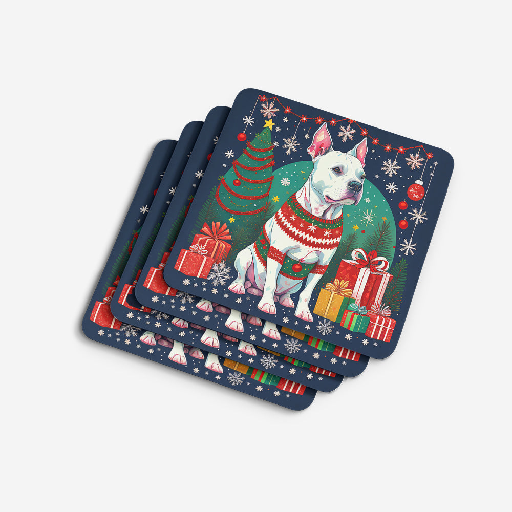 White Pit Bull Terrier Christmas Foam Coasters