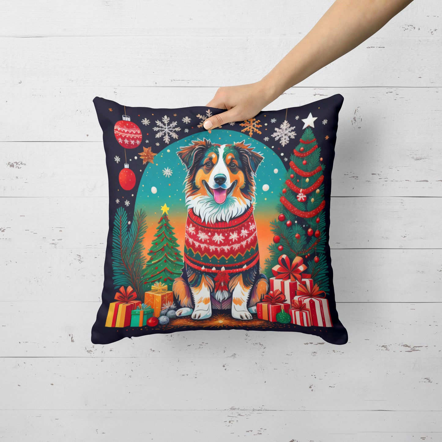 Australian Shepherd Christmas Throw Pillow