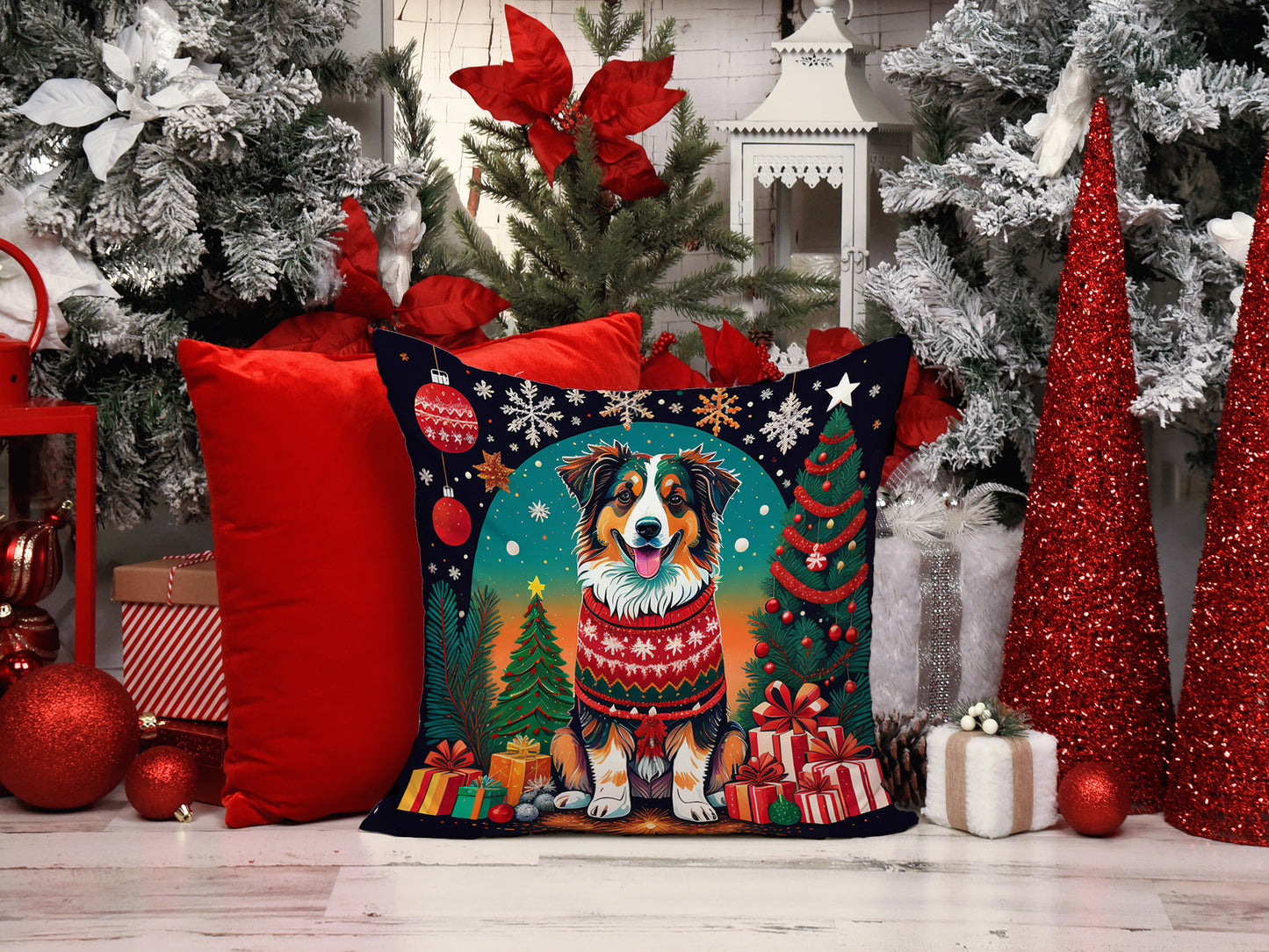 Australian Shepherd Christmas Throw Pillow