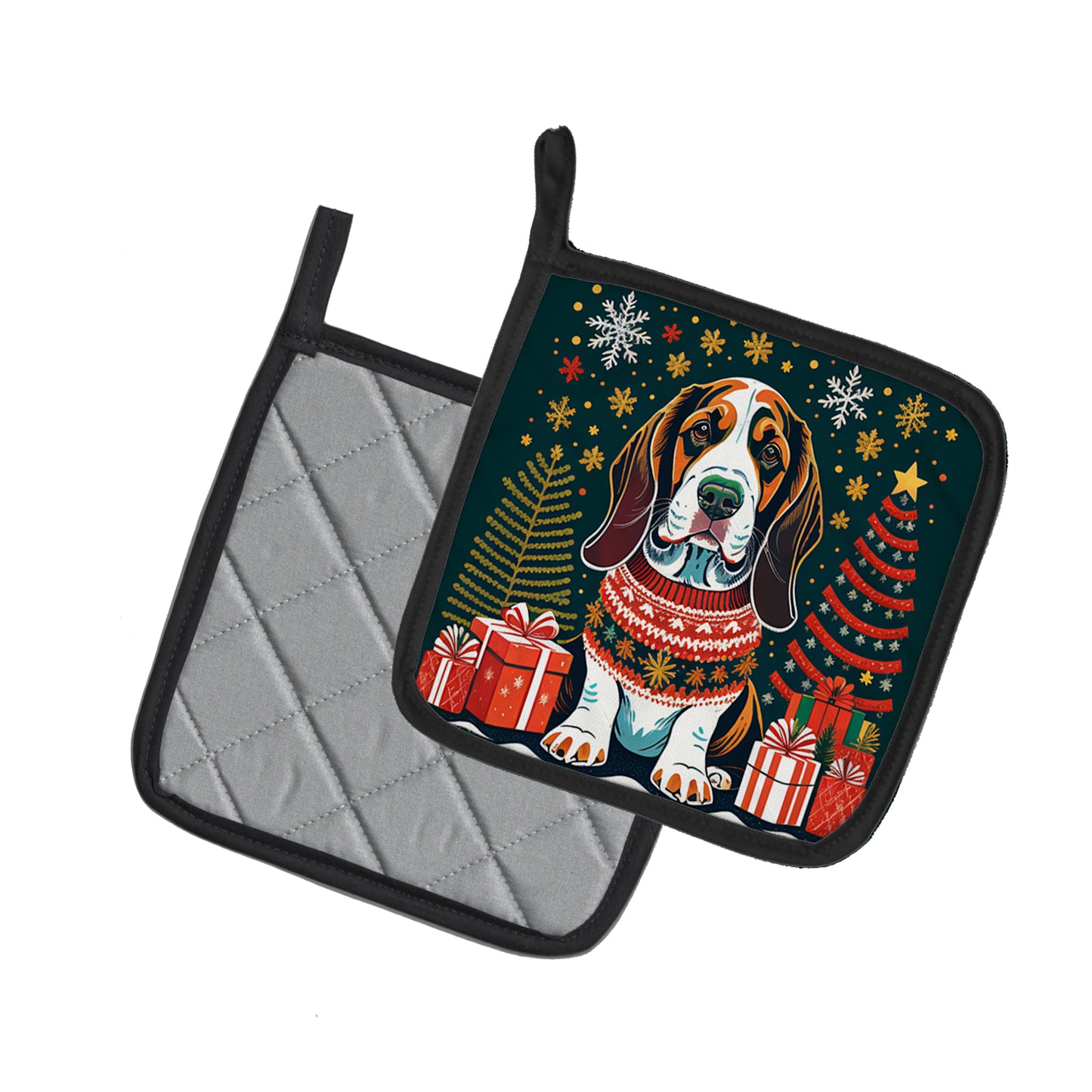 Basset Hound Christmas Pair of Pot Holders