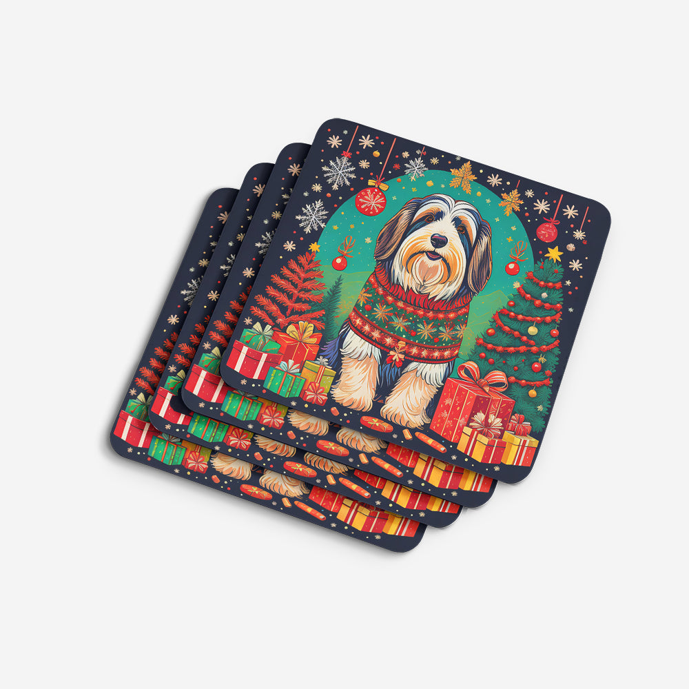 Bearded Collie Christmas Foam Coasters