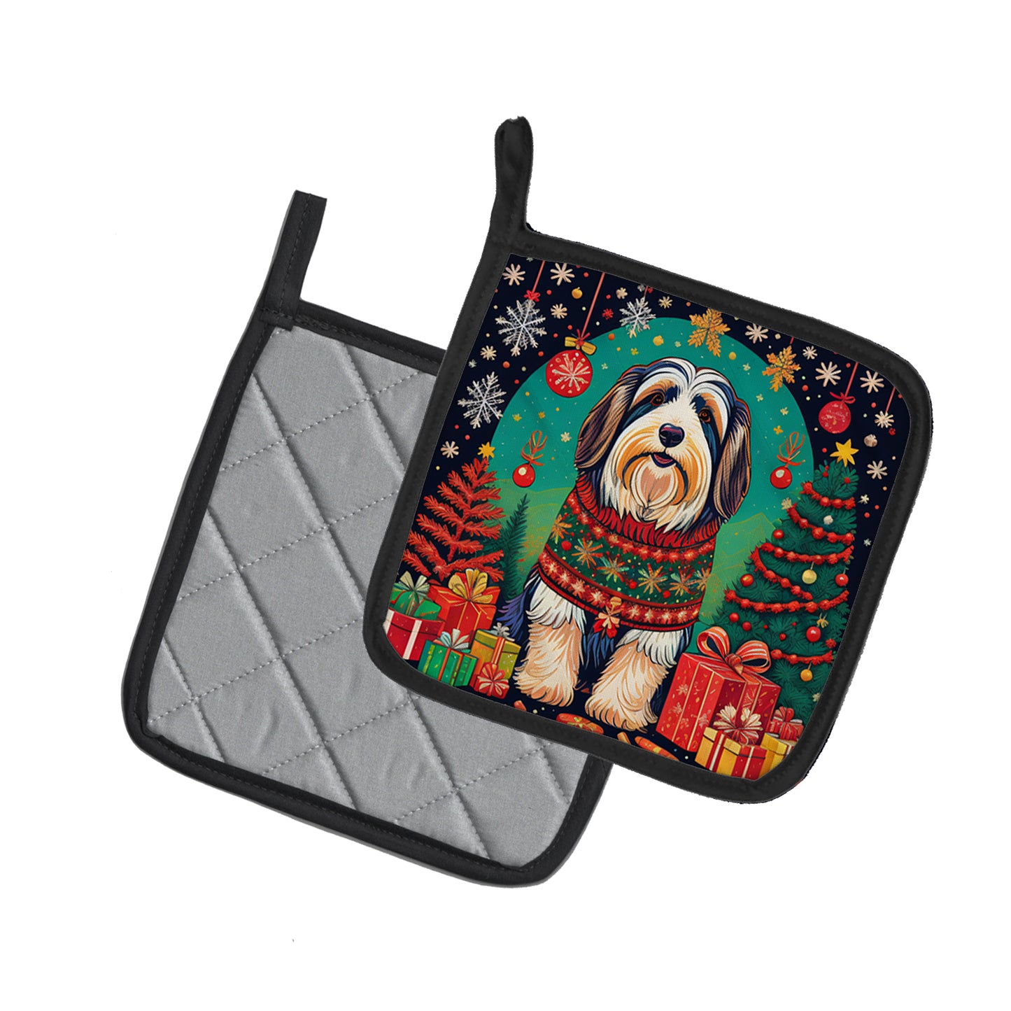 Bearded Collie Christmas Pair of Pot Holders