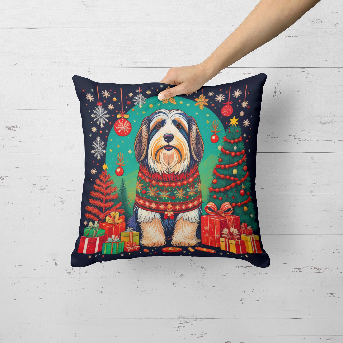 Bearded Collie Christmas Throw Pillow