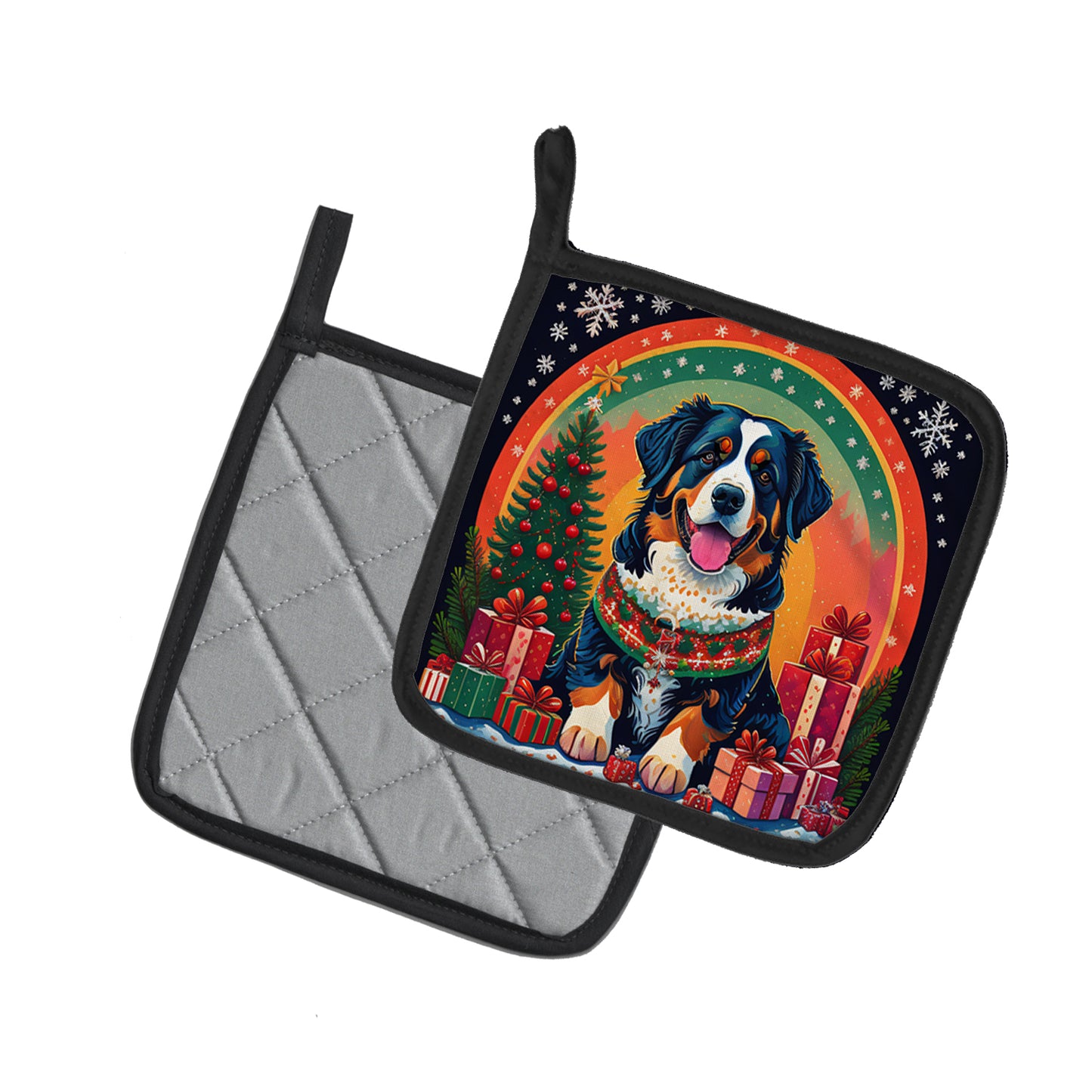 Bernese Mountain Dog Christmas Pair of Pot Holders