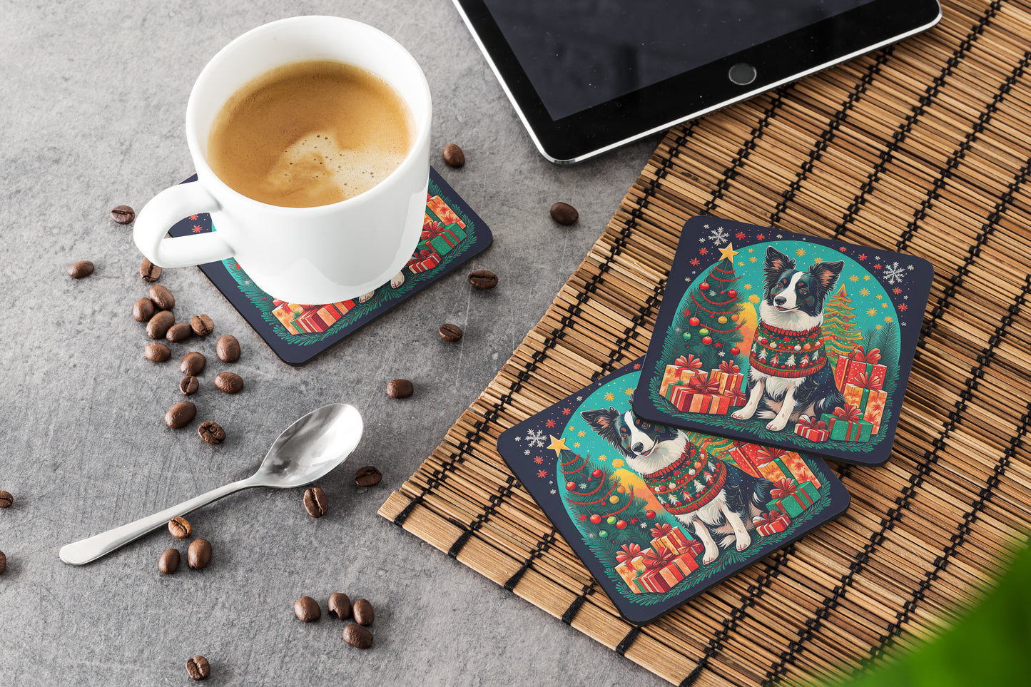 Border Collie Christmas Foam Coasters