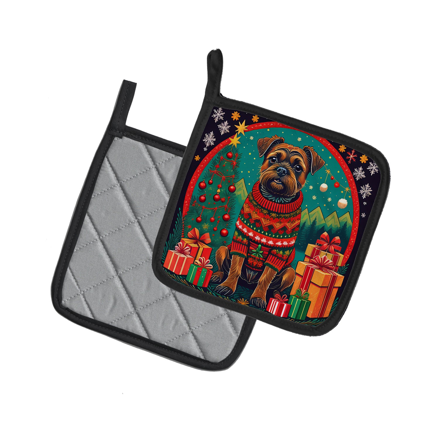 Border Terrier Christmas Pair of Pot Holders