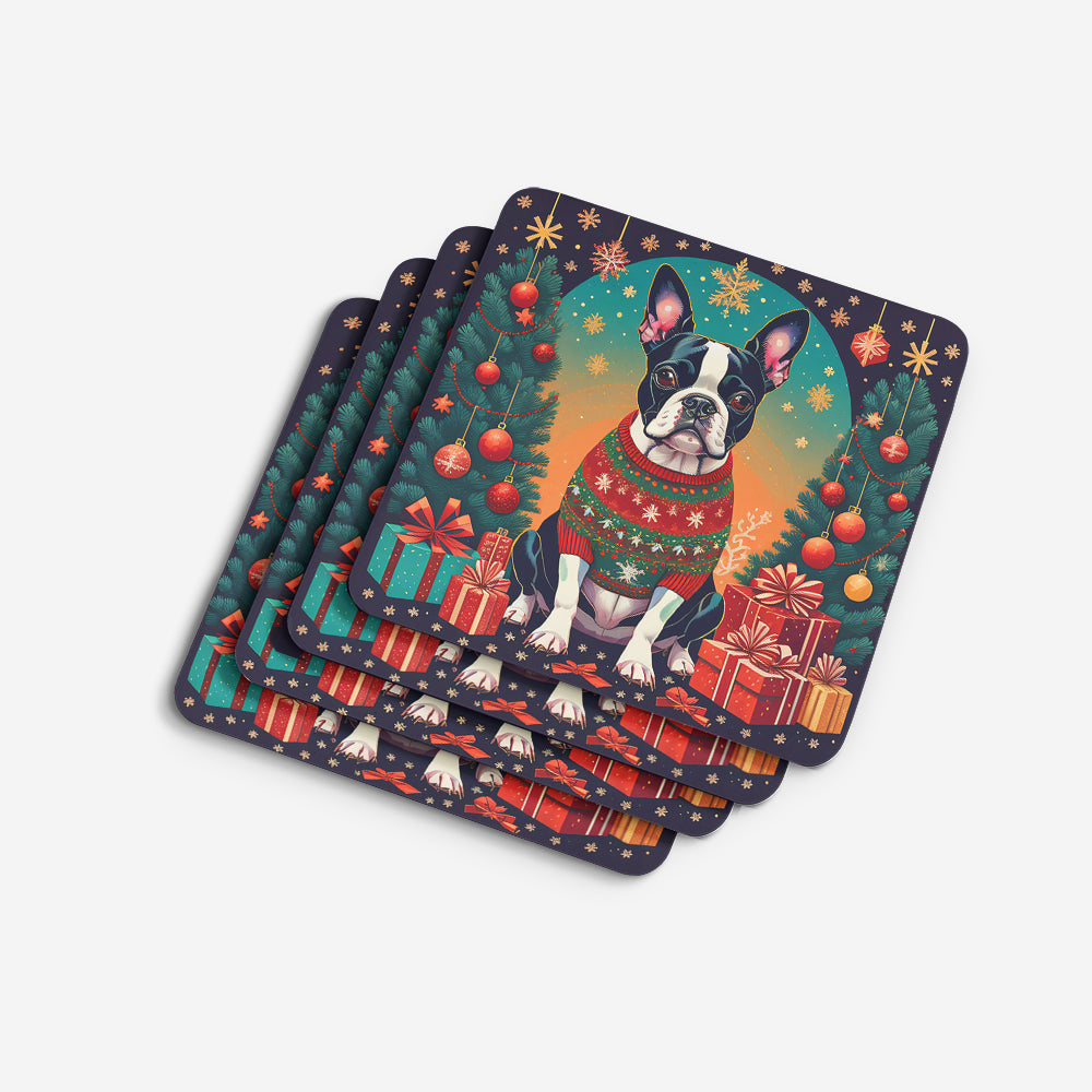 Boston Terrier Christmas Foam Coasters
