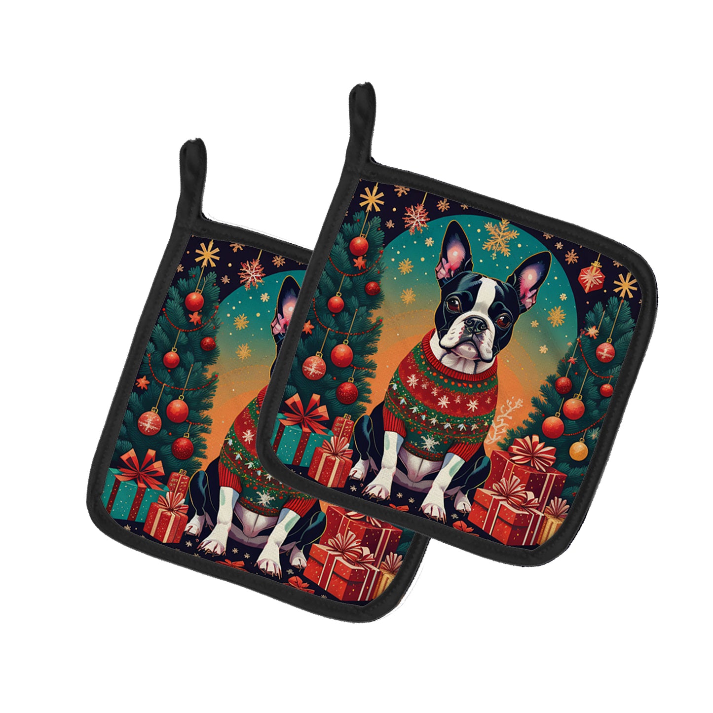 Buy this Boston Terrier Christmas Pair of Pot Holders