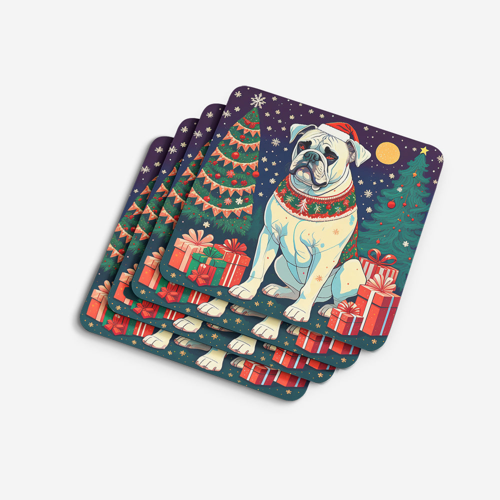White Boxer Christmas Foam Coasters