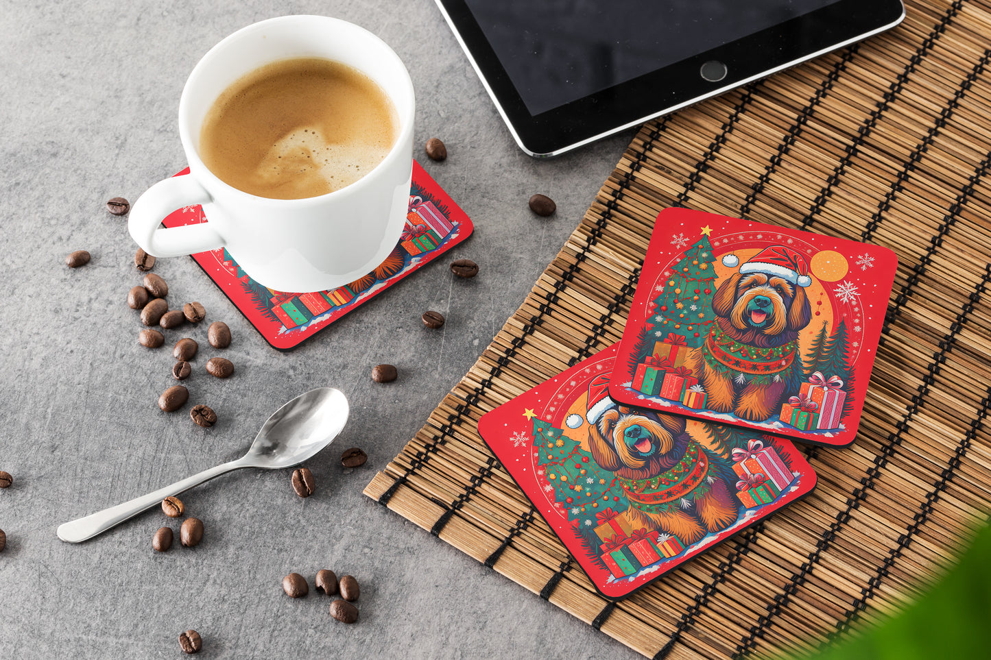 Briard Christmas Foam Coasters