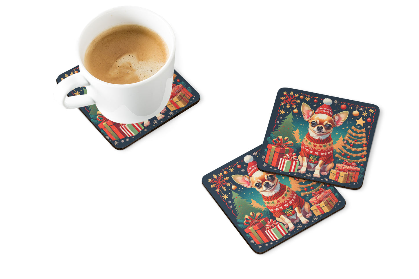 Chihuahua Christmas Foam Coasters