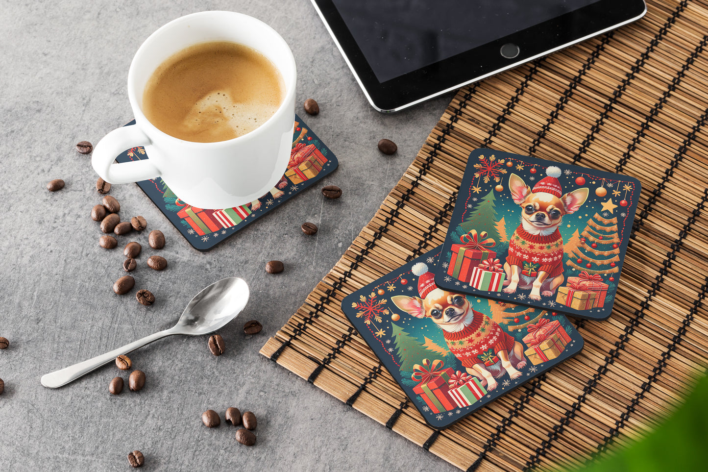 Chihuahua Christmas Foam Coasters