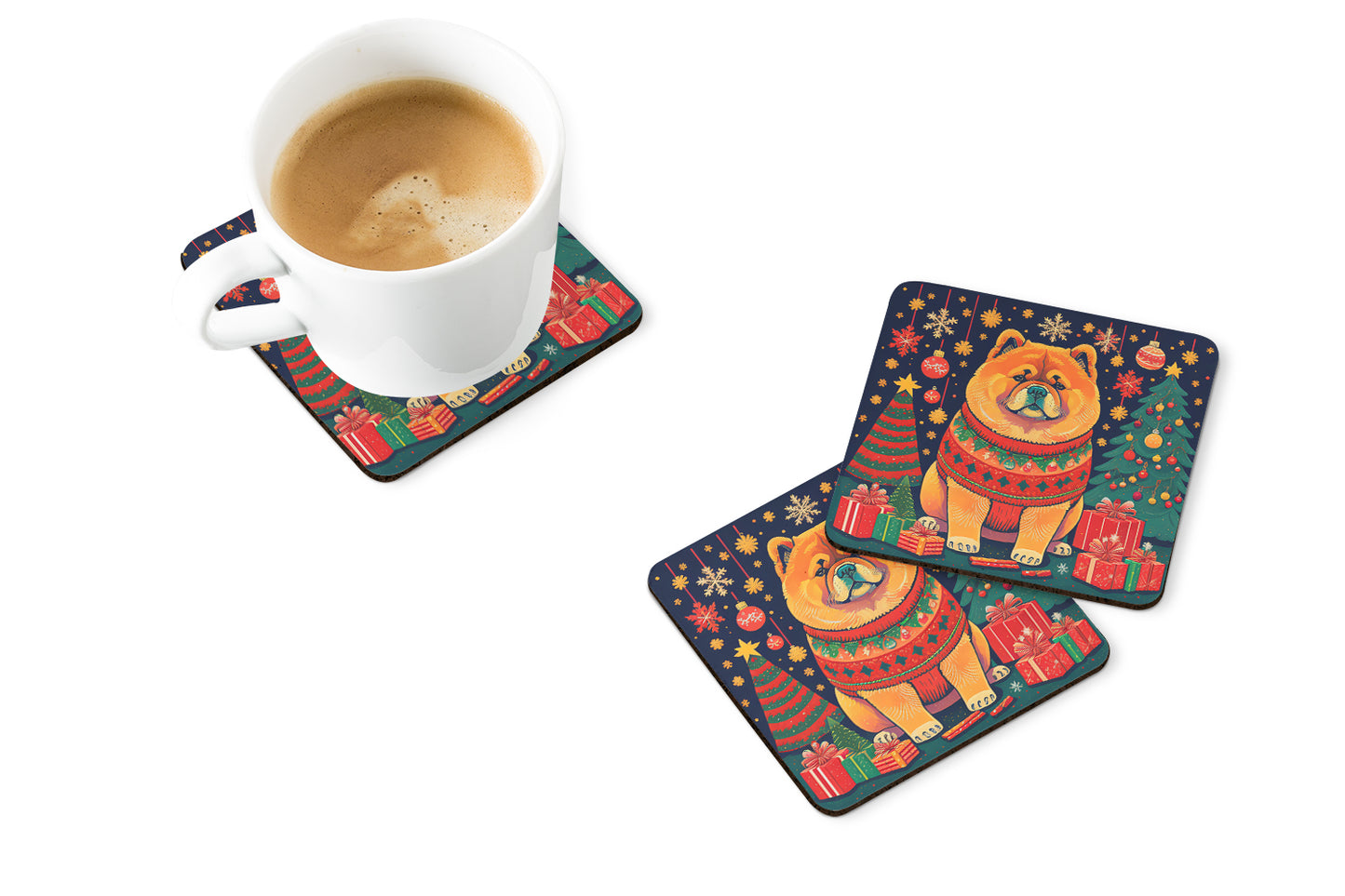 Chow Chow Christmas Foam Coasters
