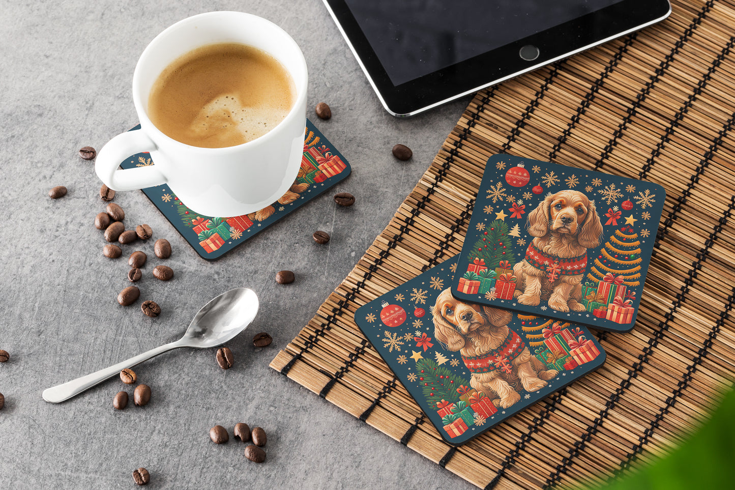 Cocker Spaniel Christmas Foam Coasters