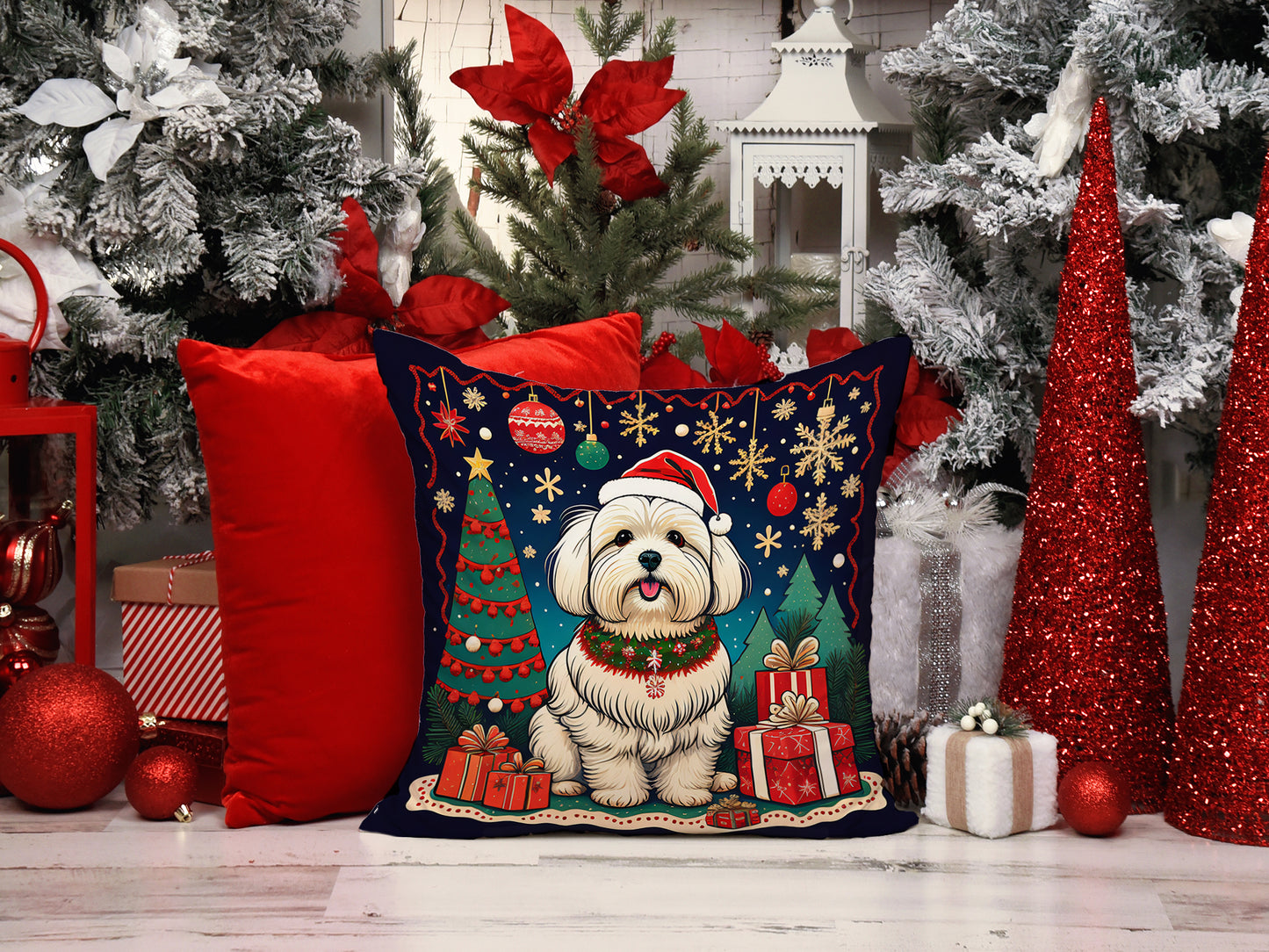 Coton De Tulear Christmas Throw Pillow