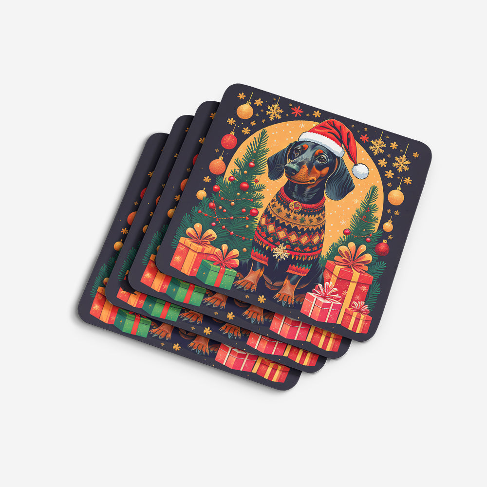 Black and Tan Dachshund Christmas Foam Coasters