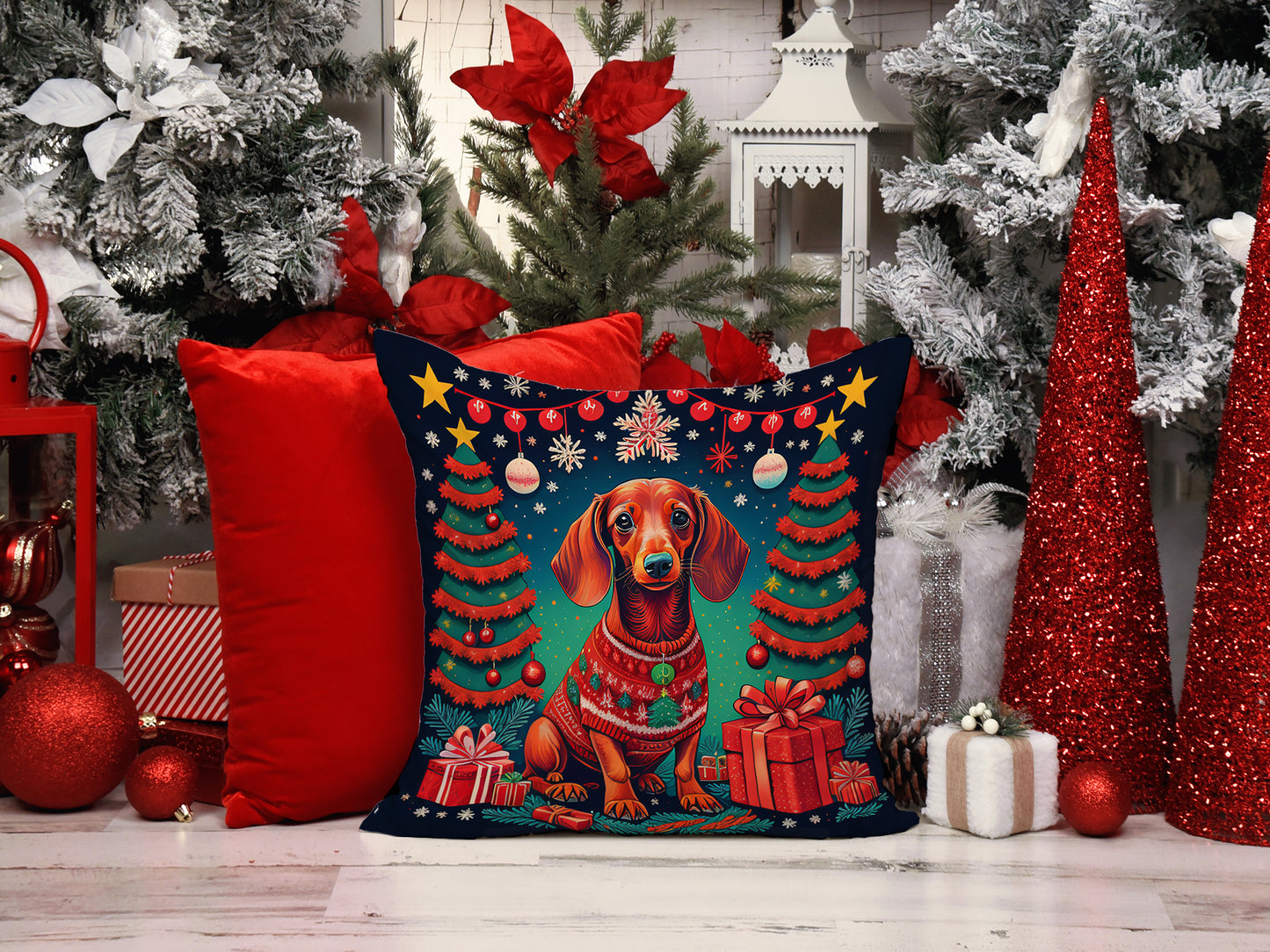 Dachshund Christmas Throw Pillow