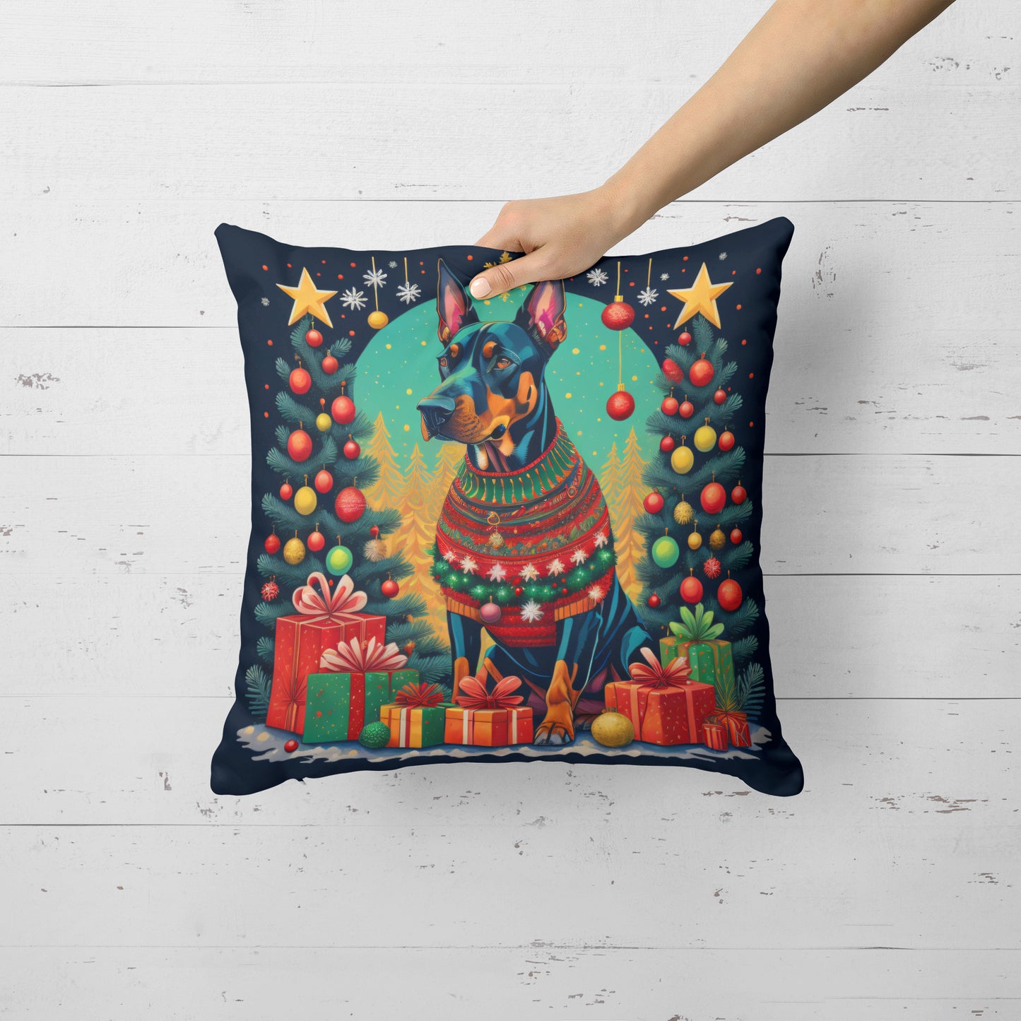 Doberman Pinscher Christmas Throw Pillow