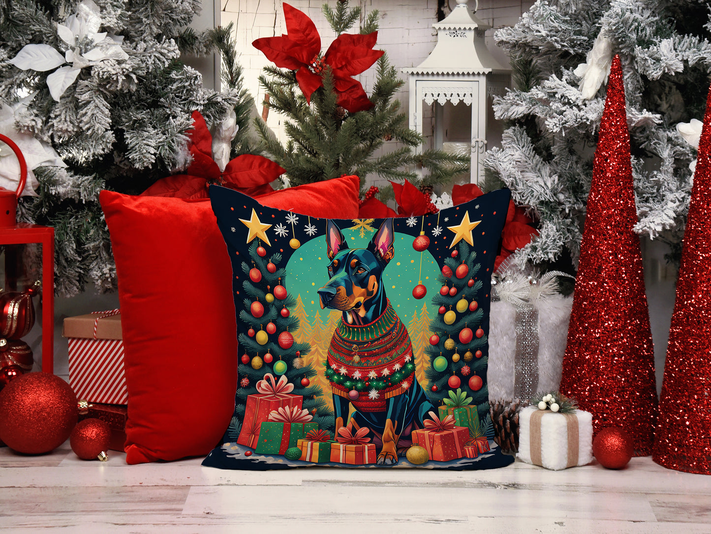 Doberman Pinscher Christmas Throw Pillow