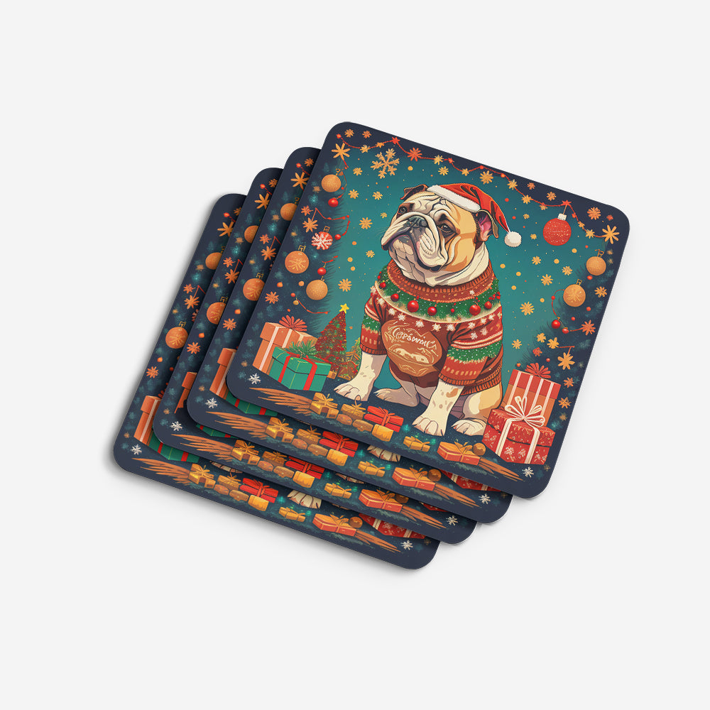 English Bulldog Christmas Foam Coasters
