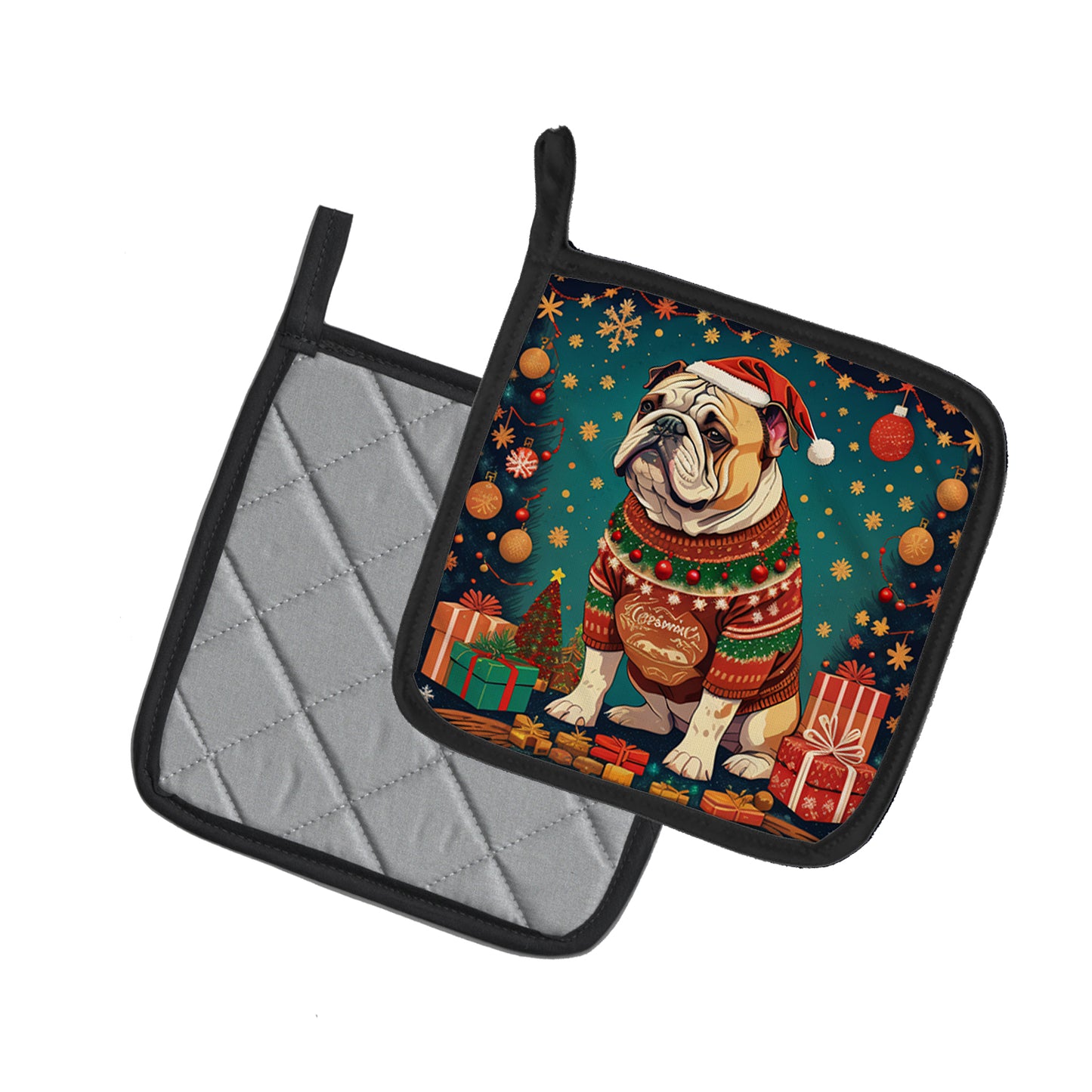 English Bulldog Christmas Pair of Pot Holders