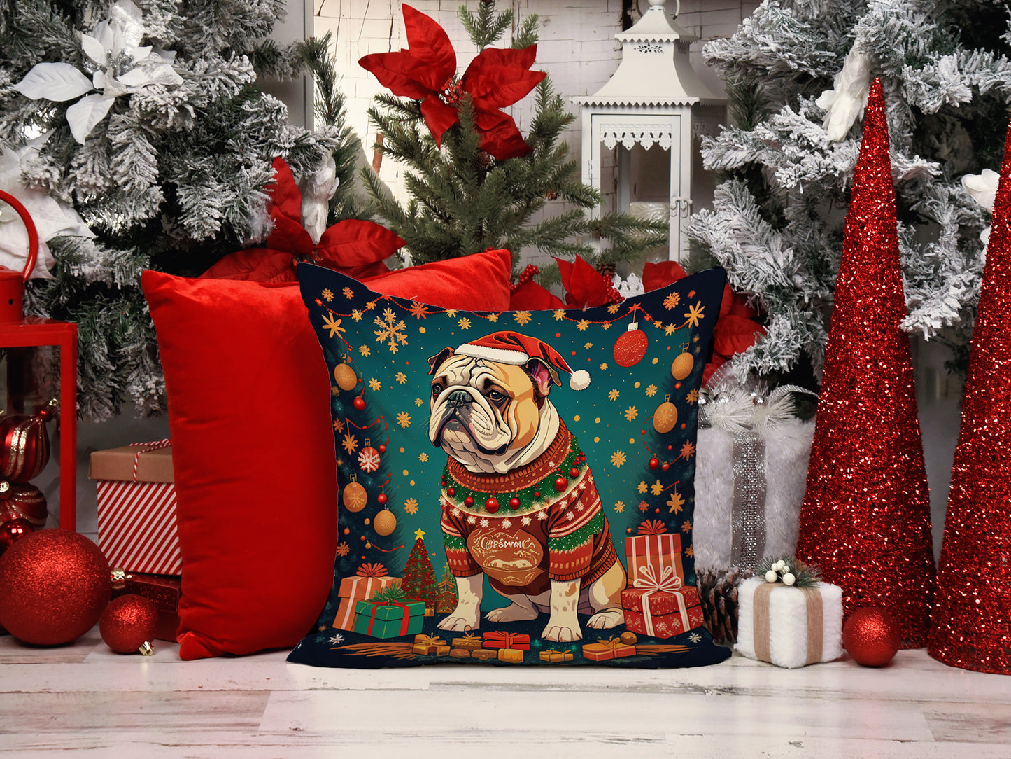 English Bulldog Christmas Throw Pillow