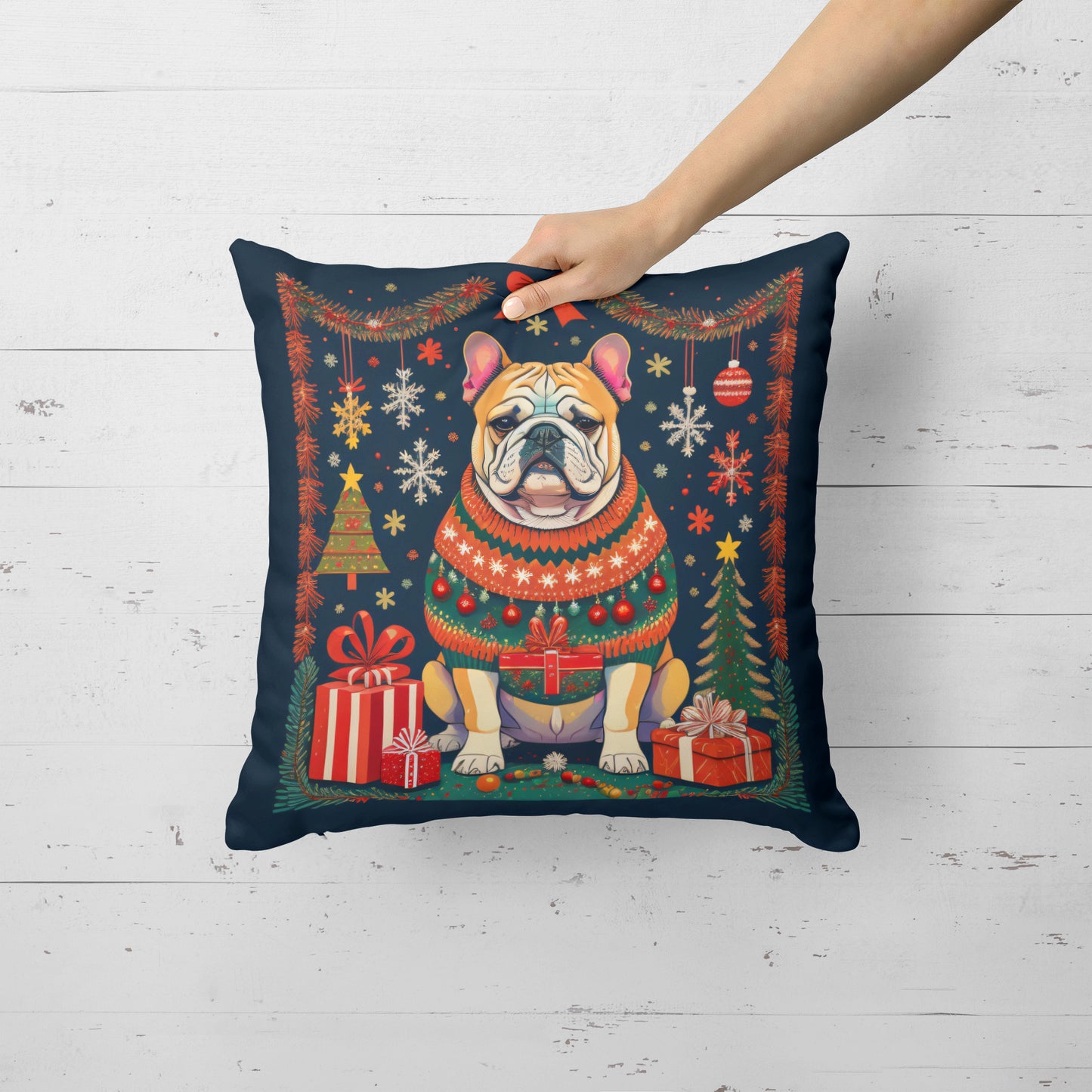 English Bulldog Christmas Throw Pillow